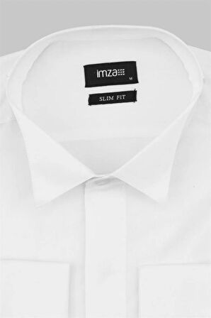 Beyaz Uzun Kol Ata Yaka  Slim Fit Dar Kesim Basic Gömlek 1004225060