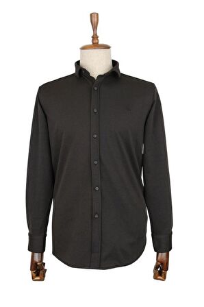 Uzun Kol Örme  Biyeli comfort rahat Kesim Casual Gömlek 1004225116 Siyah