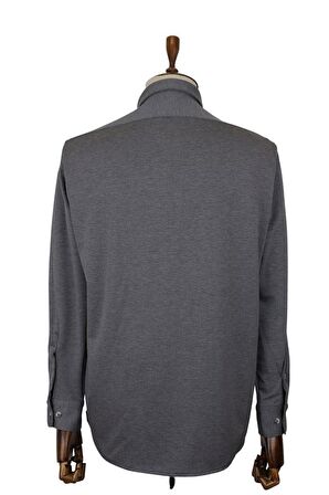 Uzun Kol Örme  Biyeli comfort rahat Kesim Casual Gömlek 1004225116 Gri