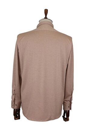Uzun Kol Örme  Biyeli comfort rahat Kesim Casual Gömlek 1004225116 Koyu Vizon
