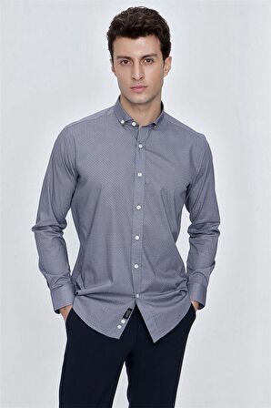 Uzun Kol Baskılı Bez Ayağı Gömlek Yaka  Klasik Slim Fit Dar Kesim Pamuklu Likralı Gömlek 1004225208 Açık Kırmızı