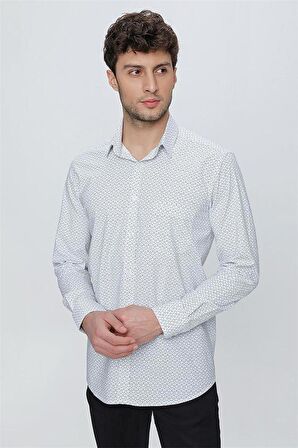 Uzun Kol Baskılı Bez Ayağı Sert Yaka Cepli Klasik Comfort Fit Rahat Kesim Pamuklu Likralı Gömlek 1004225227 Siyah