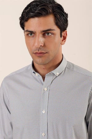 Uzun Kollu Baskılı Cepsiz Pamuklu Likralı Casual Slim Fit Dar Kesim Gömlek 1004230120 Beyaz