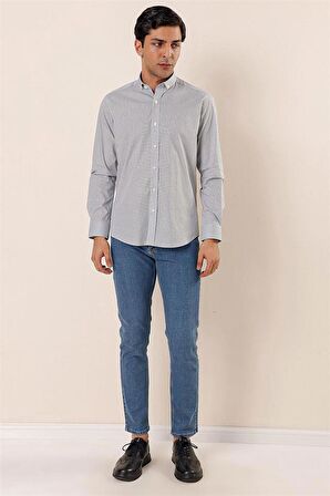 Uzun Kollu Baskılı Cepsiz Pamuklu Likralı Casual Slim Fit Dar Kesim Gömlek 1004230120 Beyaz