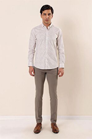 Uzun Kollu Baskılı Cepsiz Pamuklu Likralı Casual Slim Fit Dar Kesim Gömlek 1004230136 Sarı