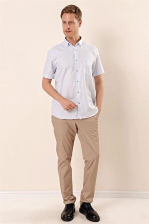 Kısa Kollu KareliCepli Pamuklu Klasik Comfort Fit Rahat Kesim Gömlek 1004230156 Koyu Mavi