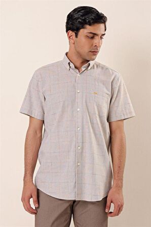 Kısa Kollu EkoseliCepli %100 Pamuk Klasik Comfort Fit Rahat Kesim Gömlek 1004230172 Camel
