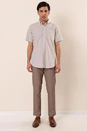 Kısa Kollu EkoseliCepli %100 Pamuk Klasik Comfort Fit Rahat Kesim Gömlek 1004230172 Camel