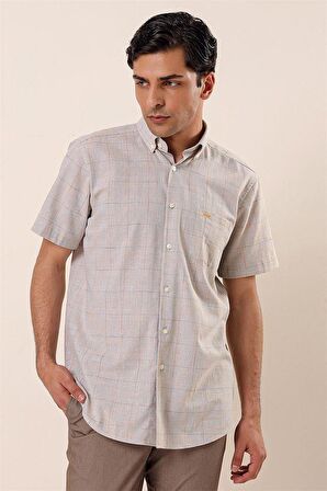 Kısa Kollu EkoseliCepli %100 Pamuk Klasik Comfort Fit Rahat Kesim Gömlek 1004230172 Camel