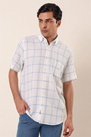 Kısa Kollu EkoseliCepli %100 Pamuk Klasik Comfort Fit Rahat Kesim Gömlek 1004230173 Koyu Mavi