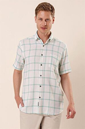 Kısa Kollu EkoseliCepli %100 Pamuk Klasik Comfort Fit Rahat Kesim Gömlek 1004230173 Yeşil