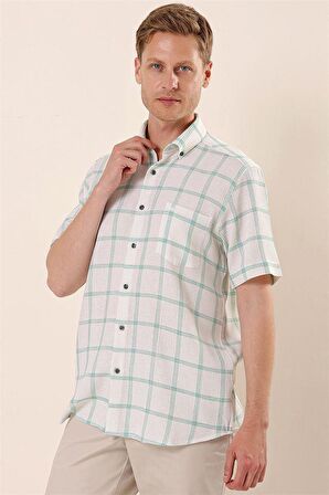 Kısa Kollu EkoseliCepli %100 Pamuk Klasik Comfort Fit Rahat Kesim Gömlek 1004230173 Yeşil