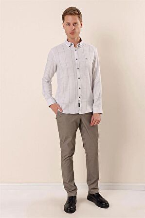 Uzun Kollu Kareli Cepsiz Klasik Slim Fit Dar Kesim Gömlek 1004230175 Gri