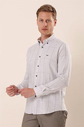 Uzun Kollu Kareli Cepsiz Klasik Slim Fit Dar Kesim Gömlek 1004230175 Gri