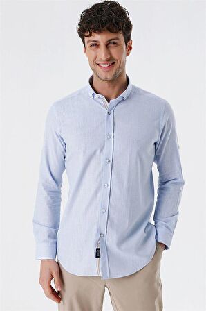 Kısalabilir Kollu Cepsiz Biyeli %100 Pamuk Casual Slim Fit Dar Kesim Gömlek 1004230179 Buz Mavi