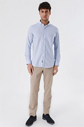 Kısalabilir Kollu Cepsiz Biyeli %100 Pamuk Casual Slim Fit Dar Kesim Gömlek 1004230179 Buz Mavi
