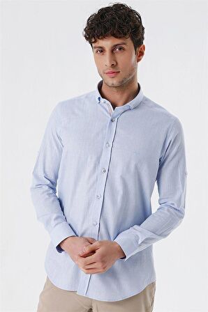 Kısalabilir Kollu Cepsiz Biyeli %100 Pamuk Casual Slim Fit Dar Kesim Gömlek 1004230179 Buz Mavi