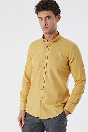 Bal Kısalabilir Kollu Cepsiz Biyeli %100 Pamuk Casual Slim Fit Dar Kesim Gömlek 1004230179