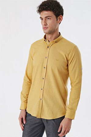 Bal Kısalabilir Kollu Cepsiz Biyeli %100 Pamuk Casual Slim Fit Dar Kesim Gömlek 1004230179