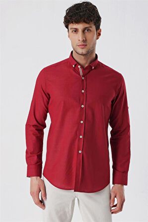 Kısalabilir Kollu Cepsiz Biyeli %100 Pamuk Casual Slim Fit Dar Kesim Gömlek 1004230179 Koyu Kırmızı