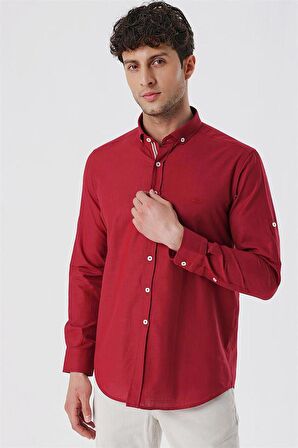 Kısalabilir Kollu Cepsiz Biyeli %100 Pamuk Casual Slim Fit Dar Kesim Gömlek 1004230179 Koyu Kırmızı