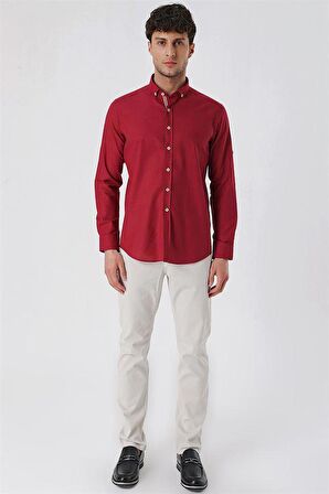 Kısalabilir Kollu Cepsiz Biyeli %100 Pamuk Casual Slim Fit Dar Kesim Gömlek 1004230179 Koyu Kırmızı