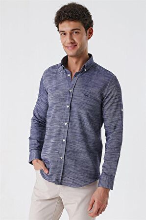 Kısalabilir Kollu Gabardin Cepsiz %100 Pamuk Casual Slim Fit Dar Kesim Gömlek 1004230180 Koyu Lacivert