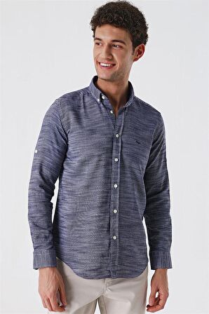 Kısalabilir Kollu Gabardin Cepsiz %100 Pamuk Casual Slim Fit Dar Kesim Gömlek 1004230180 Koyu Lacivert