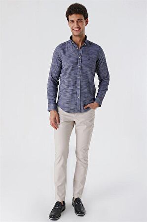 Kısalabilir Kollu Gabardin Cepsiz %100 Pamuk Casual Slim Fit Dar Kesim Gömlek 1004230180 Koyu Lacivert