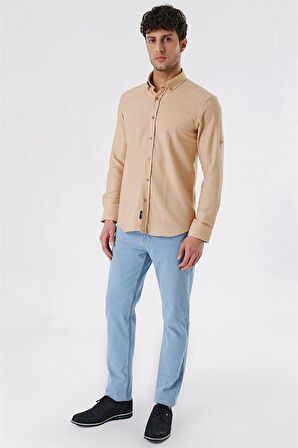 Kısalabilir Kollu Gabardin Cepsiz %100 Pamuk Casual Slim Fit Dar Kesim Gömlek 1004230180 Bej