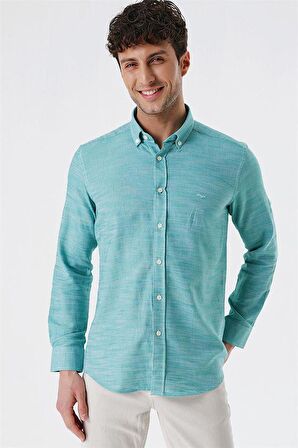 Kısalabilir Kollu Gabardin Cepsiz %100 Pamuk Casual Slim Fit Dar Kesim Gömlek 1004230180 Yeşil