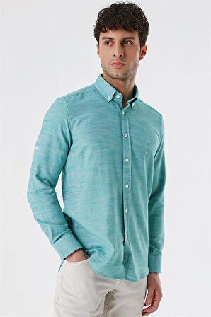 Kısalabilir Kollu Gabardin Cepsiz %100 Pamuk Casual Slim Fit Dar Kesim Gömlek 1004230180 Yeşil