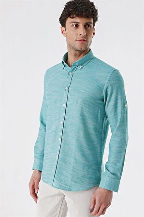 Kısalabilir Kollu Gabardin Cepsiz %100 Pamuk Casual Slim Fit Dar Kesim Gömlek 1004230180 Yeşil