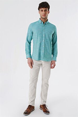 Kısalabilir Kollu Gabardin Cepsiz %100 Pamuk Casual Slim Fit Dar Kesim Gömlek 1004230180 Yeşil