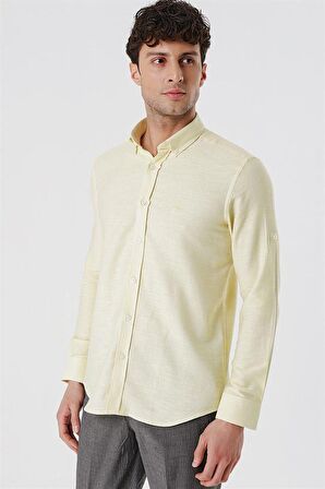 Kısalabilir Kollu Gabardin Cepsiz %100 Pamuk Casual Slim Fit Dar Kesim Gömlek 1004230180 Sarı