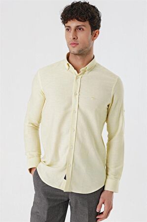 Kısalabilir Kollu Gabardin Cepsiz %100 Pamuk Casual Slim Fit Dar Kesim Gömlek 1004230180 Sarı