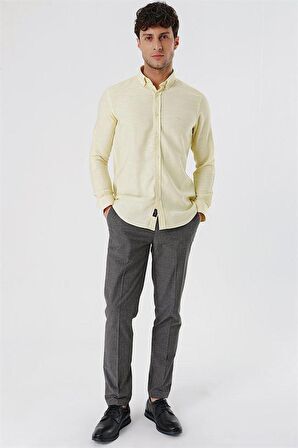 Kısalabilir Kollu Gabardin Cepsiz %100 Pamuk Casual Slim Fit Dar Kesim Gömlek 1004230180 Sarı