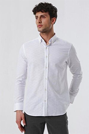 Kısalabilir Kollu Desenli JakarlıCepsiz %100 Pamuk Casual Slim Fit Gömlek 1004230181 Beyaz