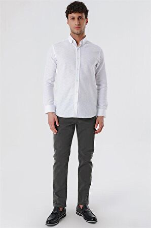 Kısalabilir Kollu Desenli JakarlıCepsiz %100 Pamuk Casual Slim Fit Gömlek 1004230181 Beyaz