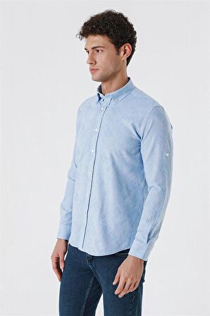 Kısalabilir Kollu Desenli JakarlıCepsiz %100 Pamuk Casual Slim Fit Gömlek 1004230182 Koyu Mavi