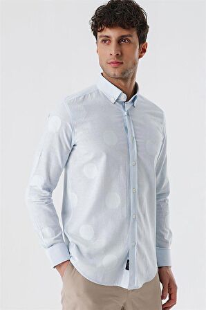 Kısalabilir Kollu Desenli JakarlıCepsiz %100 Pamuk Casual Slim Fit Gömlek 1004230183 Koyu Mavi