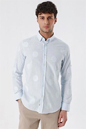 Kısalabilir Kollu Desenli JakarlıCepsiz %100 Pamuk Casual Slim Fit Gömlek 1004230183 Koyu Mavi