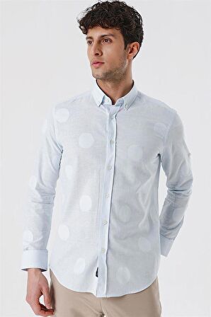 Kısalabilir Kollu Desenli JakarlıCepsiz %100 Pamuk Casual Slim Fit Gömlek 1004230183 Koyu Mavi