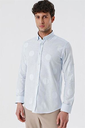 Kısalabilir Kollu Desenli JakarlıCepsiz %100 Pamuk Casual Slim Fit Gömlek 1004230183 Koyu Mavi