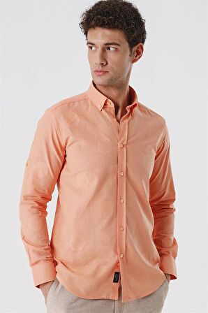 Kısalabilir Kollu Desenli JakarlıCepsiz %100 Pamuk Casual Slim Fit Gömlek 1004230183 Somon