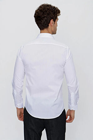 Beyaz Uzun Kollu Bez Ayağı Sert Yaka Cepsiz Basic Slim Fit Dar Kesim Gömlek 1004235057