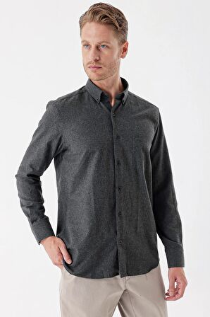 Siyah Uzun Kollu Gabardin Sert Yaka Cepli Casual Comfort Fit Rahat Kesim Gömlek 1004235108
