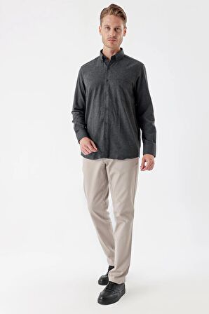 Siyah Uzun Kollu Gabardin Sert Yaka Cepli Casual Comfort Fit Rahat Kesim Gömlek 1004235108
