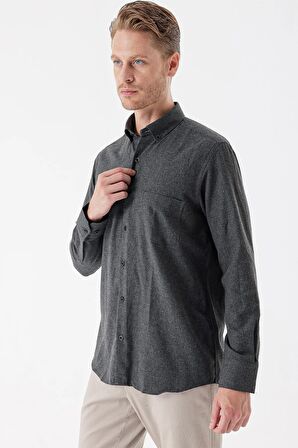 Siyah Uzun Kollu Gabardin Sert Yaka Cepli Casual Comfort Fit Rahat Kesim Gömlek 1004235108