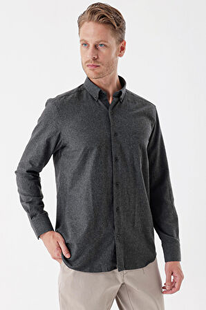 Siyah Uzun Kollu Gabardin Sert Yaka Cepli Casual Comfort Fit Rahat Kesim Gömlek 1004235108